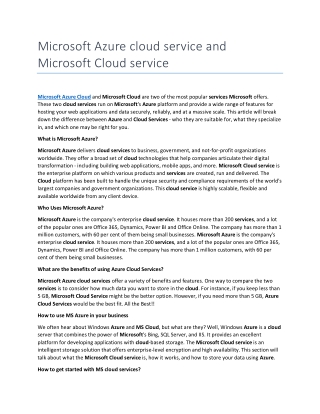 Microsoft Azure cloud service and Microsoft Cloud service