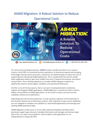 AS400 Migration A Robust Solution to Reduce Operational Costs