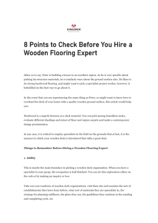 8 Points to Check Before You Hire a Wooden Flooring Expert