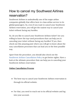 How to cancel my Southwest Airlines reservation?