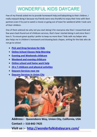 Evening and Weekends childcare