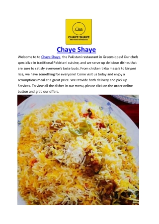 Chaye Shaye Restaurant Menu Greenslopes, QLD | $5 off