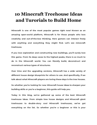 10 Minecraft Treehouse Ideas and Turorials to Build Home