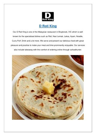 $5 off - D Roti King Menu Takeaway Braybrook, VIC
