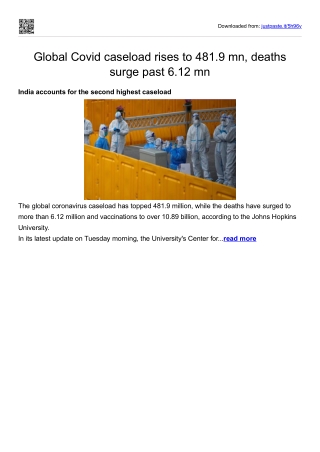 Global Covid caseload rises to 481.9 mn, deaths surge past 6.12 mn