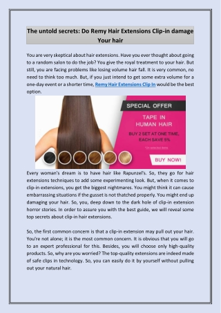 The untold secrets: Do Remy Hair Extensions Clip-in damage Your hair