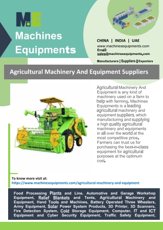 Agricultural Machinery And Equipment Suppliers