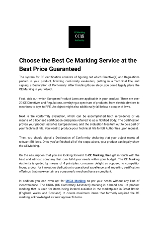 Choose the Best Ce Marking Service at the Best Price Guaranteed