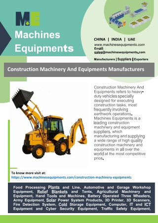 Construction Machinery And Equipments Manufacturers