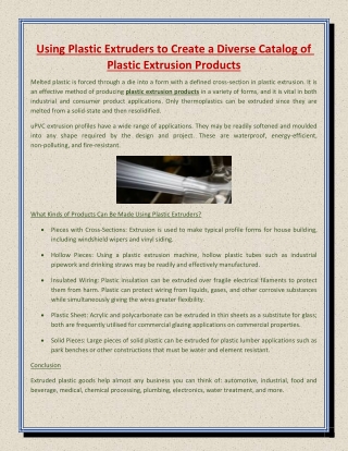 Using Plastic Extruders to Create a Diverse Catalog of Plastic Extrusion Products