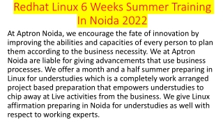 Redhat Linux 6 Weeks Summer Training In Noida 2022