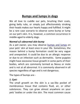 Bumps and lumps in dogs