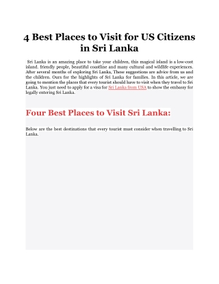 4 Best Places to Visit for US Citizens in Sri Lanka