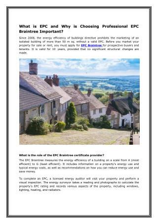 What is EPC and Why is Choosing Professional EPC Braintree Important