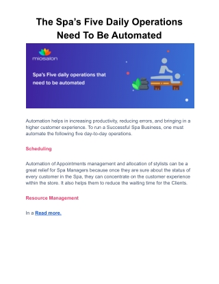 The Spa’s Five Daily Operations Need To Be Automated
