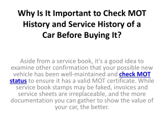 Why Is It Important to Check MOT History and Service History of a Car Before Buy