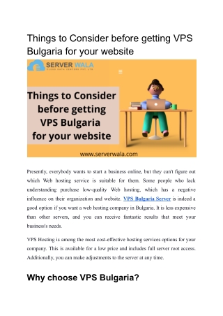 Considerable Things before Getting VPS Bulgaria For your website