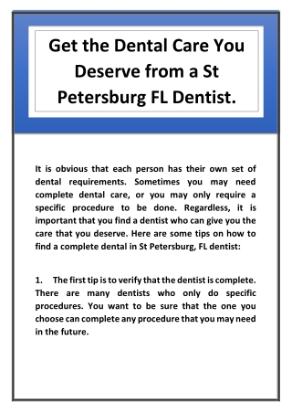 Get the Dental Care You Deserve from a St Petersburg FL Dentist.