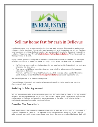Sell my home fast for cash in Bellevue