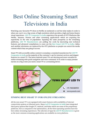 Best Online Streaming Smart Televisions in India