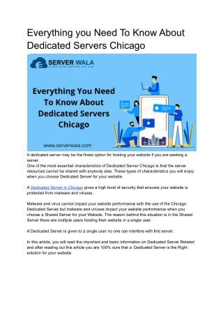 Everything you Need To Know About Dedicated Servers Chicago