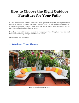 How to Choose the Right Outdoor Furniture for Your Patio