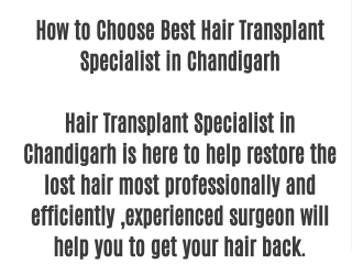 How to Choose Best Hair Transplant Specialist in Chandigarh