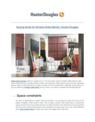Buying Guide for Window Roller Blinds | Hunter Douglas
