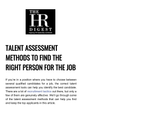 Methods for Talent assessment to utilise effective recruiting