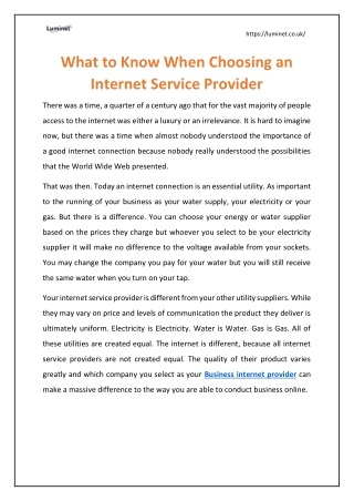 What to Know When Choosing an Internet Service Provider