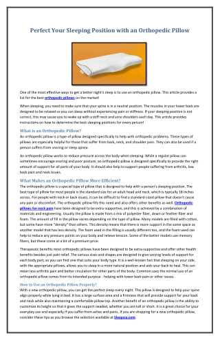 Perfect Your Sleeping Position with an Orthopedic Pillow