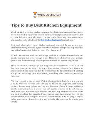 Tips to Buy Best Kitchen Equipment