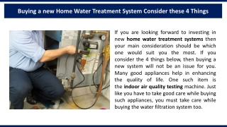 Buying a new Home Water Treatment System Consider these 4 Things