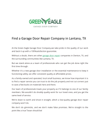Garage Door Repair Company in Lantana, TX - Green Eagle Garage Door Company