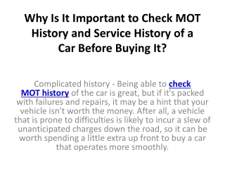 Why Is It Important to Check MOT History and Service History of a Car Before Buy