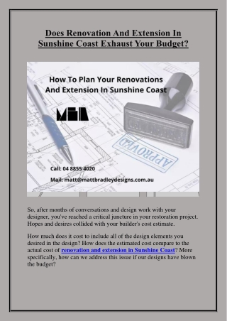 Does Renovation And Extension In Sunshine Coast Exhaust Your Budget?