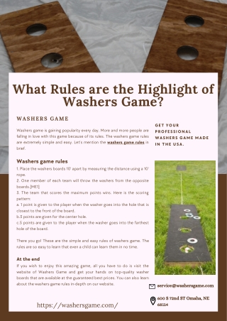 What Rules are the Highlight of Washers Game