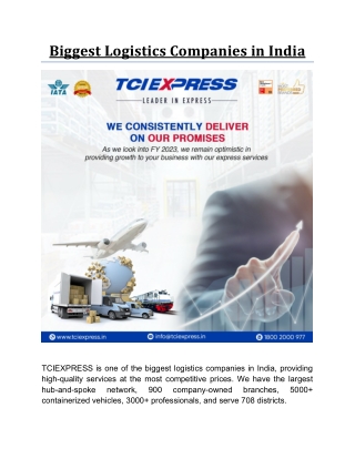 Biggest Logistics Companies in India