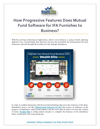 How Progressive Features Does Mutual Fund Software for IFA Furnishes to Business