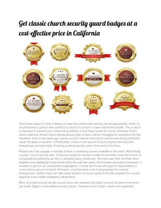 Get classic church security guard badges at a cost-effective price in California