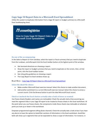 Step : Copy Sage 50 Report Data to a Microsoft Excel Spreadsheet