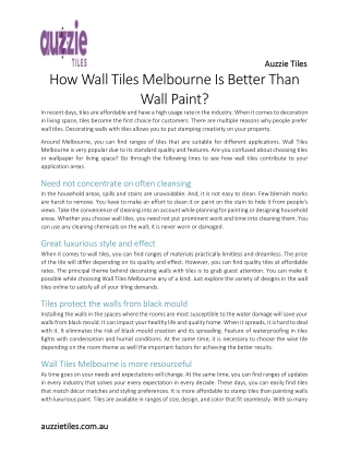 How Wall Tiles Melbourne Is Better Than Wall Paint