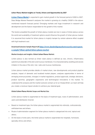 Lichen Planus Market Insights on Trends, Drivers and Opportunities by 2027