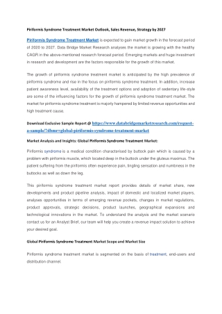 Piriformis Syndrome Treatment Market Outlook, Sales Revenue, Strategy by 2027