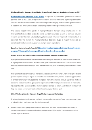 Myeloproliferative Disorders Drugs Market Report Growth, Analysis, Applications, Forcast by 2027