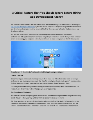 3 Critical Factors That You Should Ignore Before Hiring App Development Agency