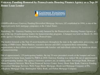 Gateway Funding Honored by Pennsylvania Housing Finance Agen