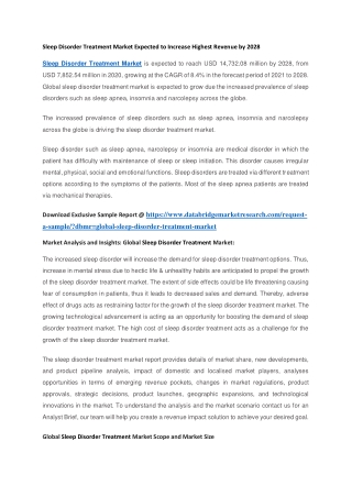 Sleep Disorder Treatment Market Expected to Increase Highest Revenue by 2028