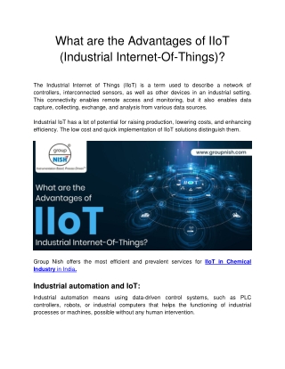 Group Nish - What are the Advantages of IIoT (Industrial Internet-Of-Things)