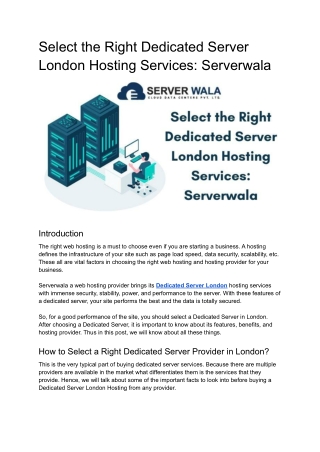 Select the Right Dedicated Server London Hosting Services_ Serverwala